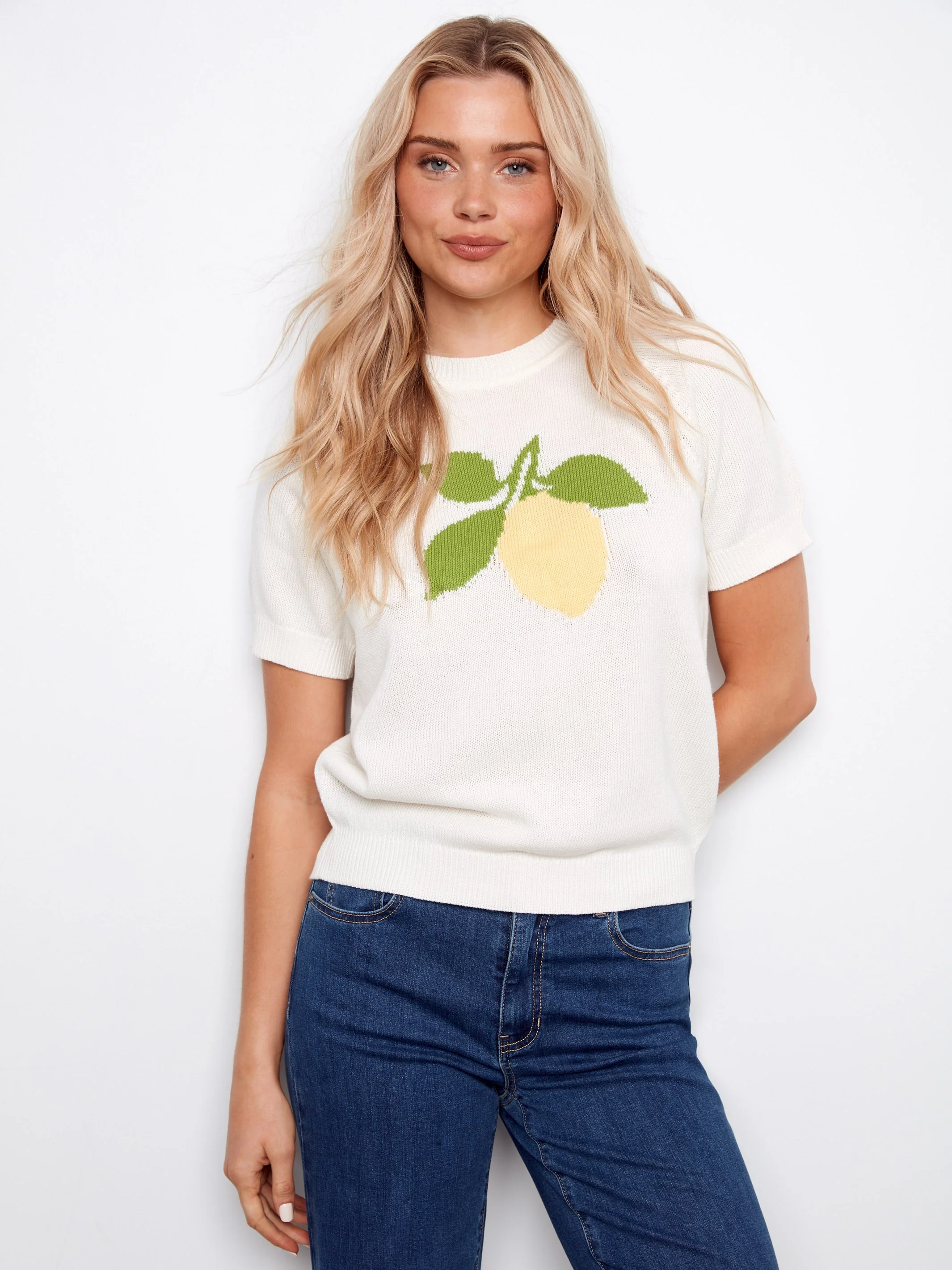 Short Sleeve Cotton Knit Top - White