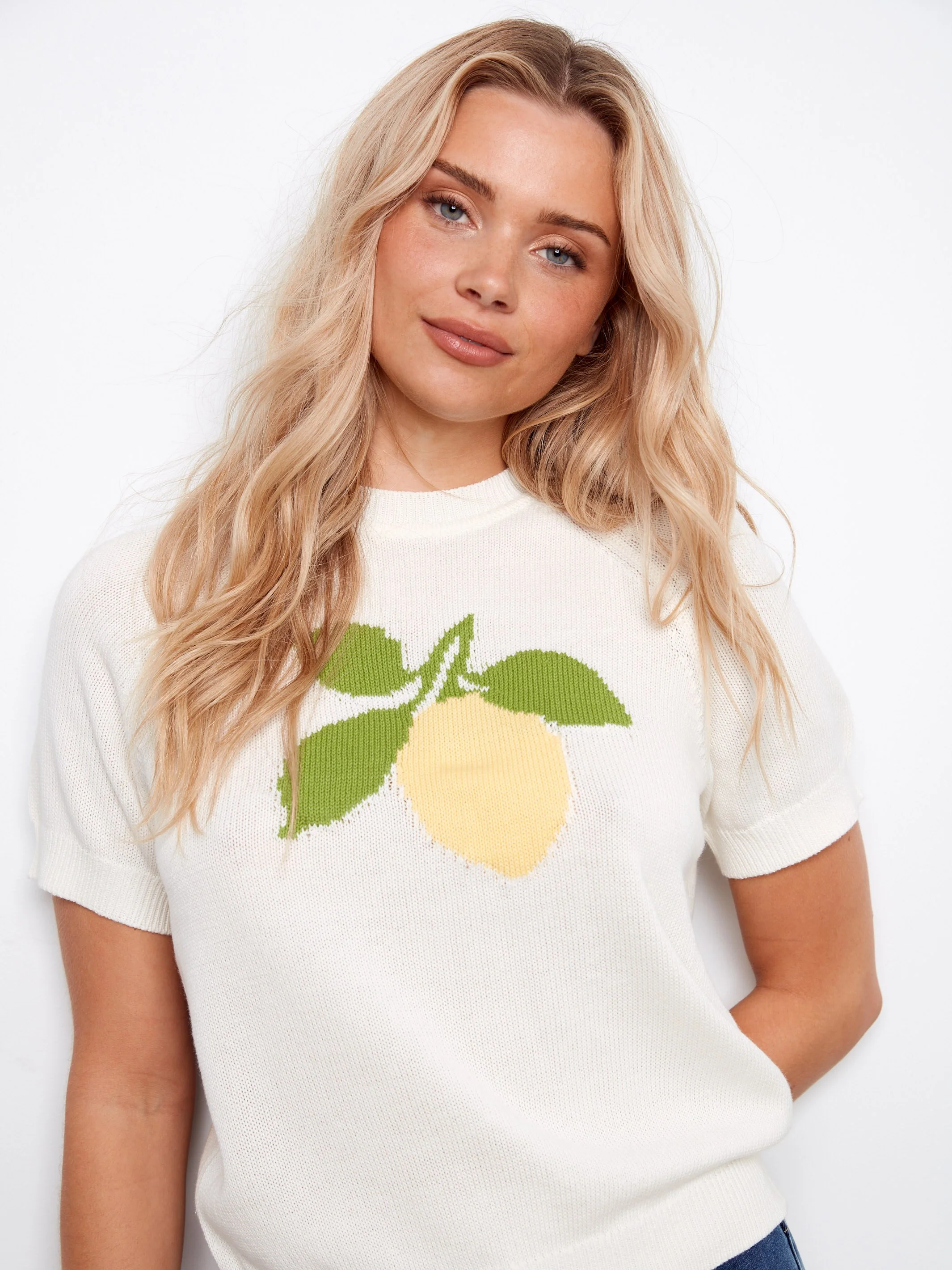Short Sleeve Cotton Knit Top - White - Image 2