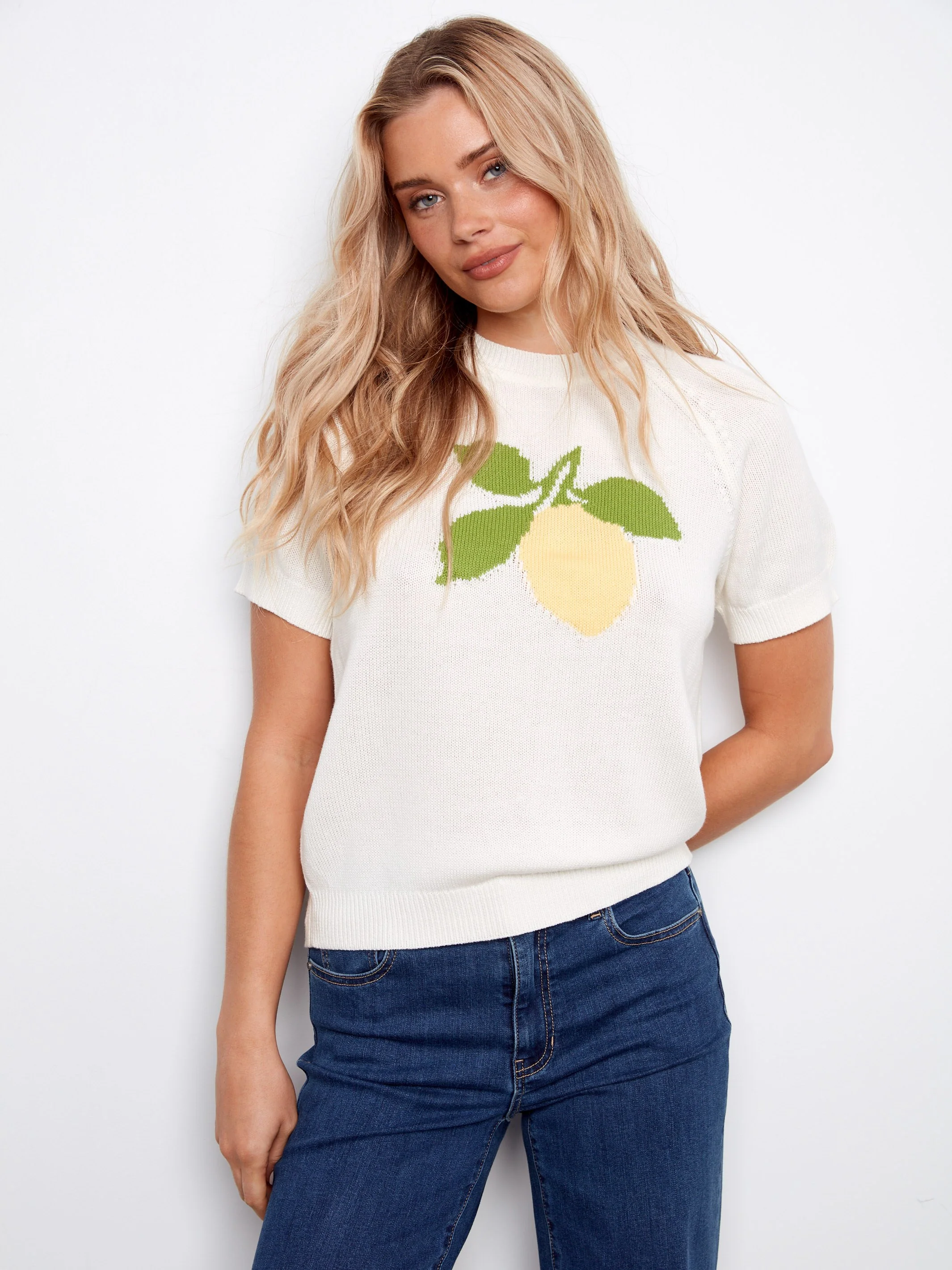Short Sleeve Cotton Knit Top - White - Image 4