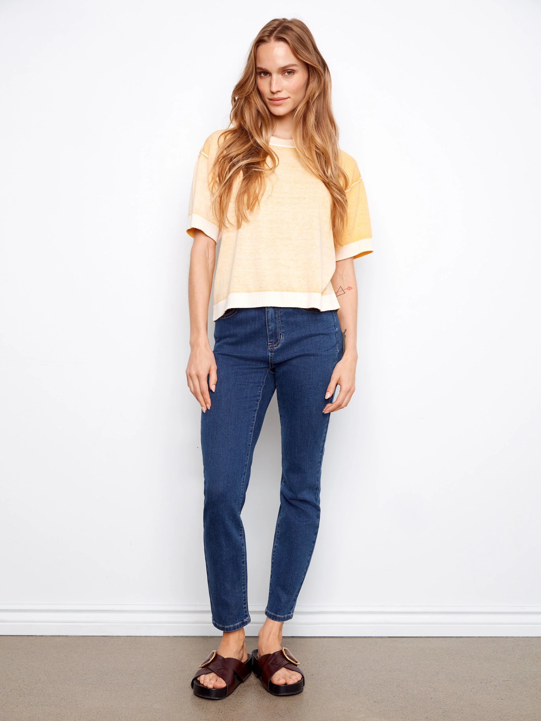 Short Sleeve Reverse Print Sweater - Sunshine - Image 2