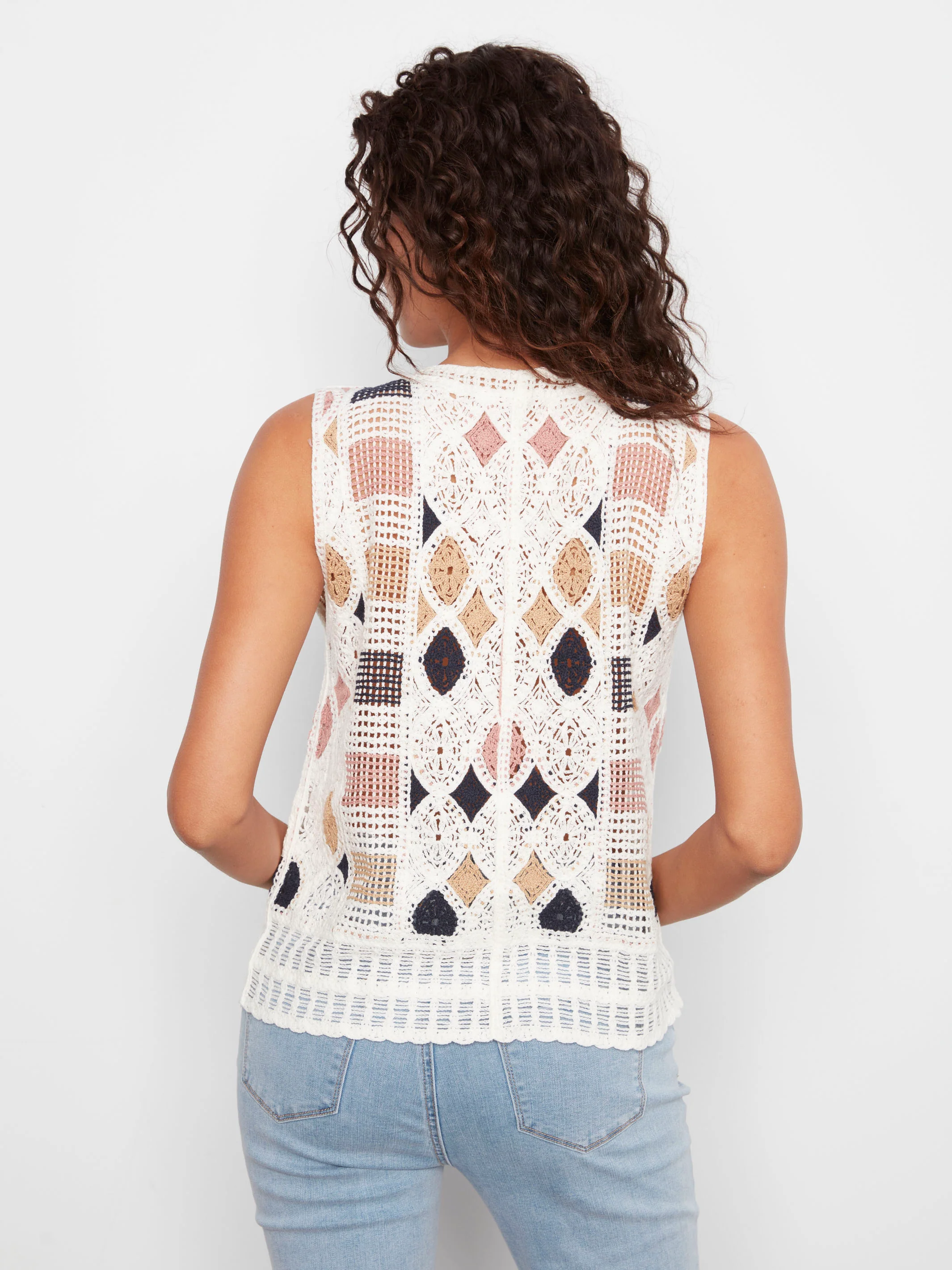 Sleeveless Crochet Cotton Blend Top - Multicolor - Image 7