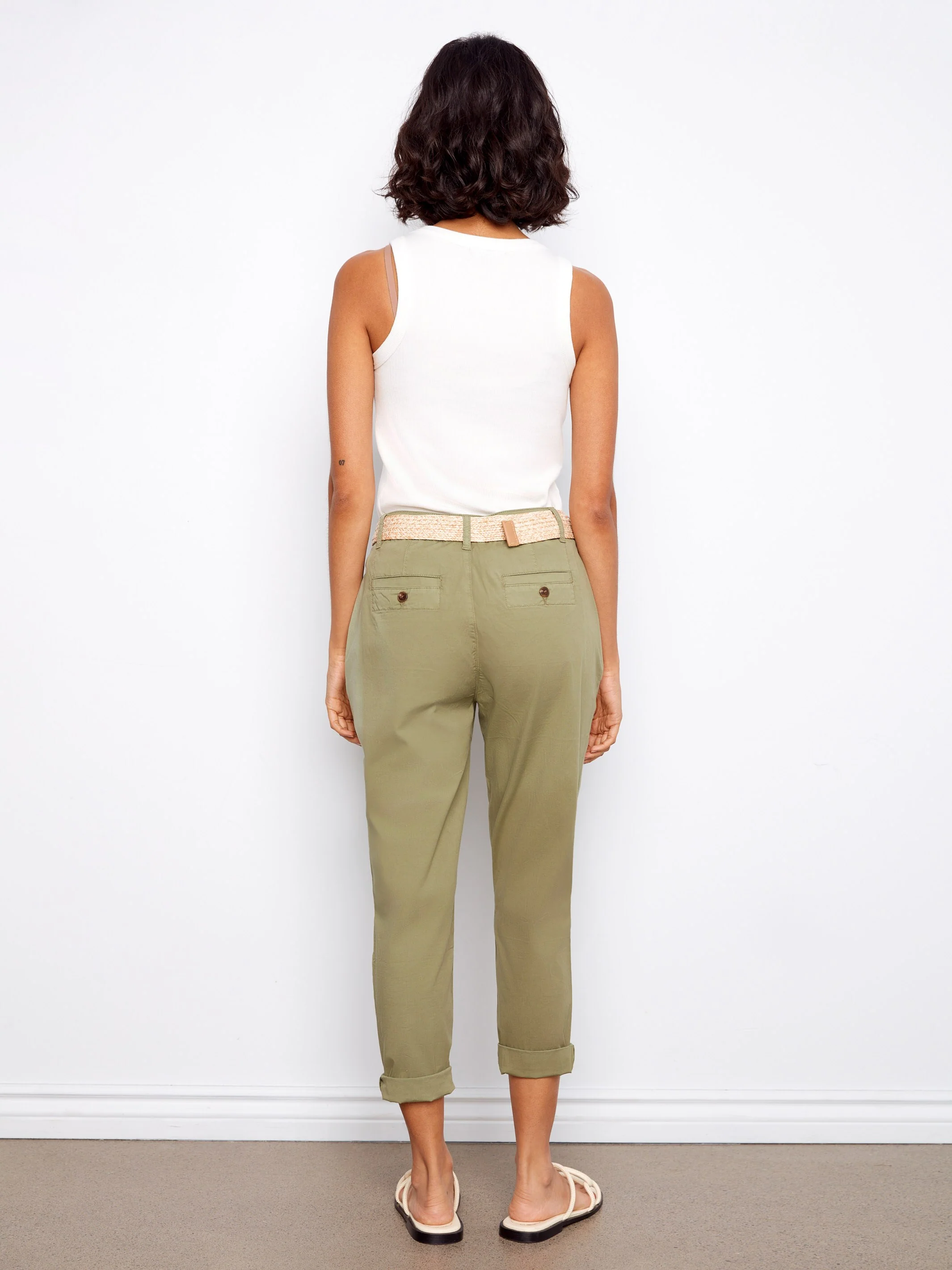 Slim Fit Pants With Belt - Celadon - Image 5