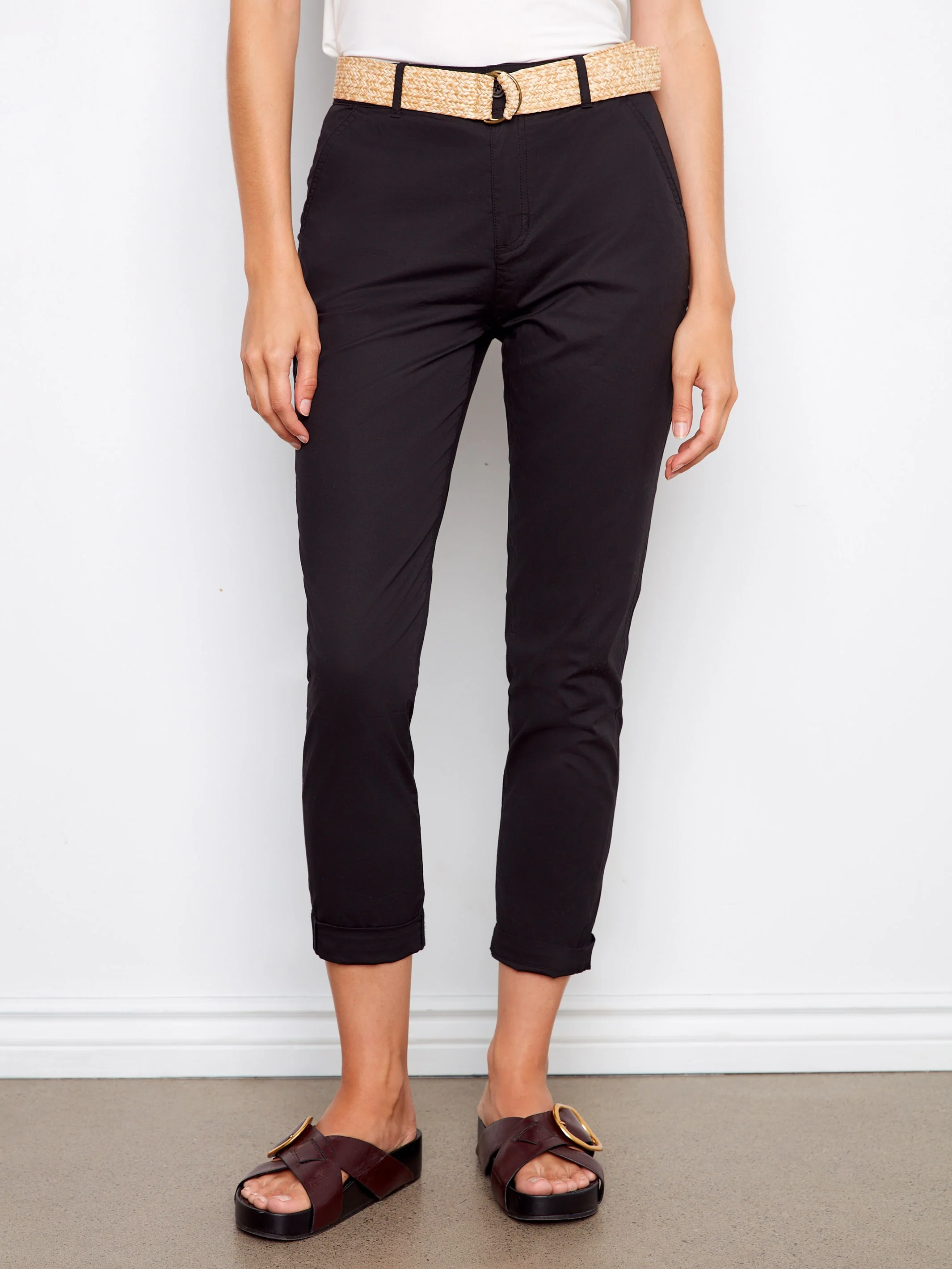 Slim Fit Pants With Belt - Black - Image 2