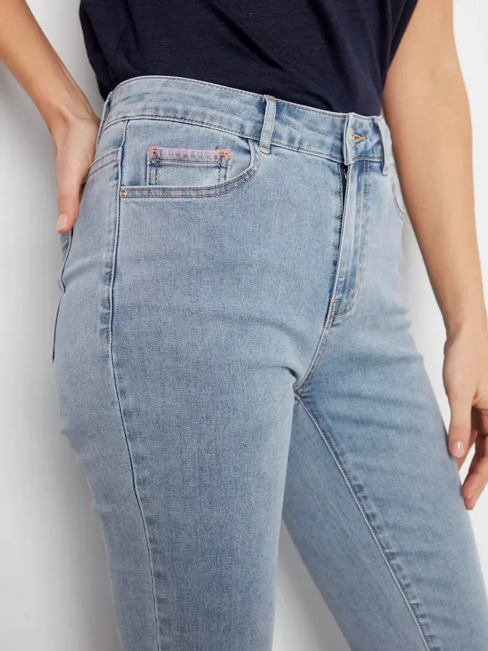 Slim Leg Jeans With Blanket Stitch Hem - Light Blue - Image 8