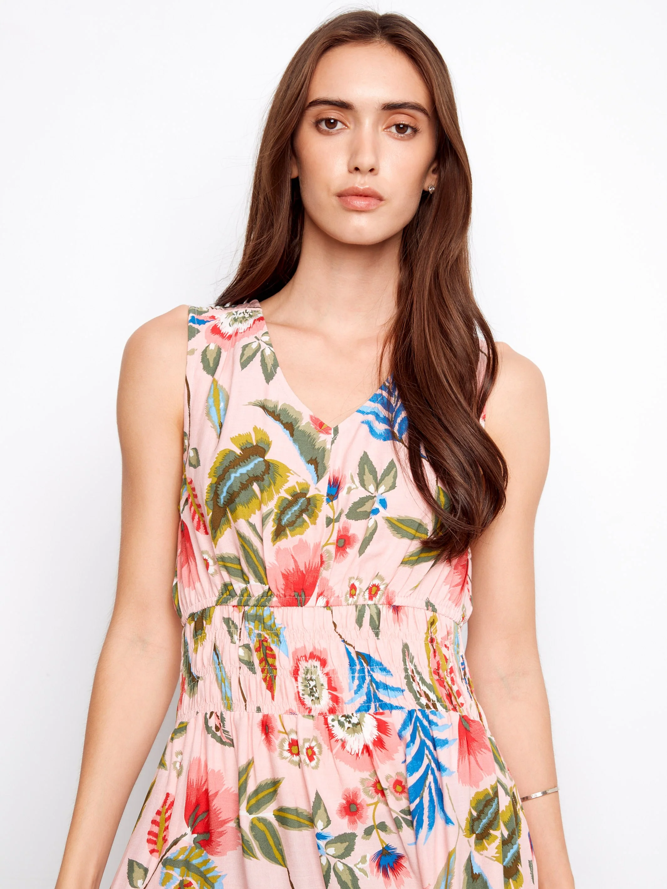 Smocked Printed Viscose Dress - Gardenia - Image 3