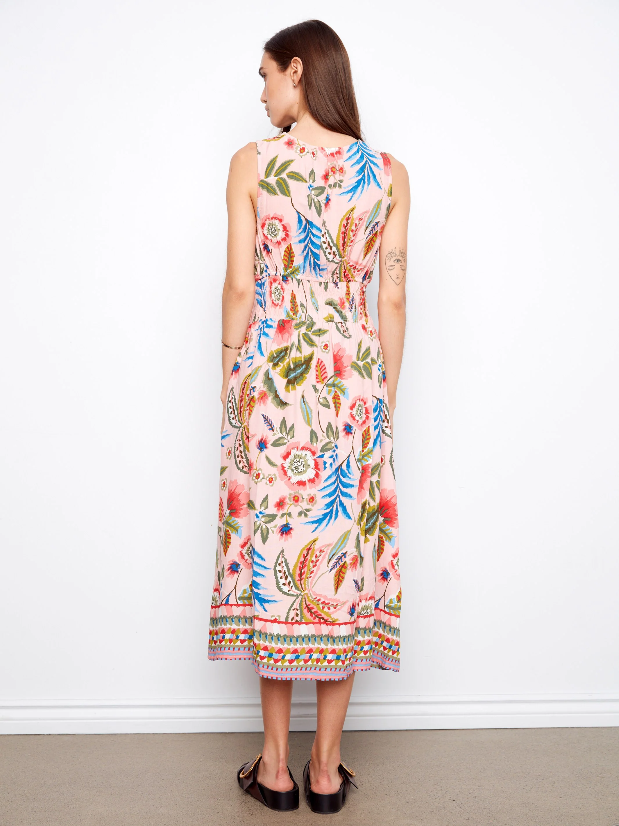 Smocked Printed Viscose Dress - Gardenia - Image 4