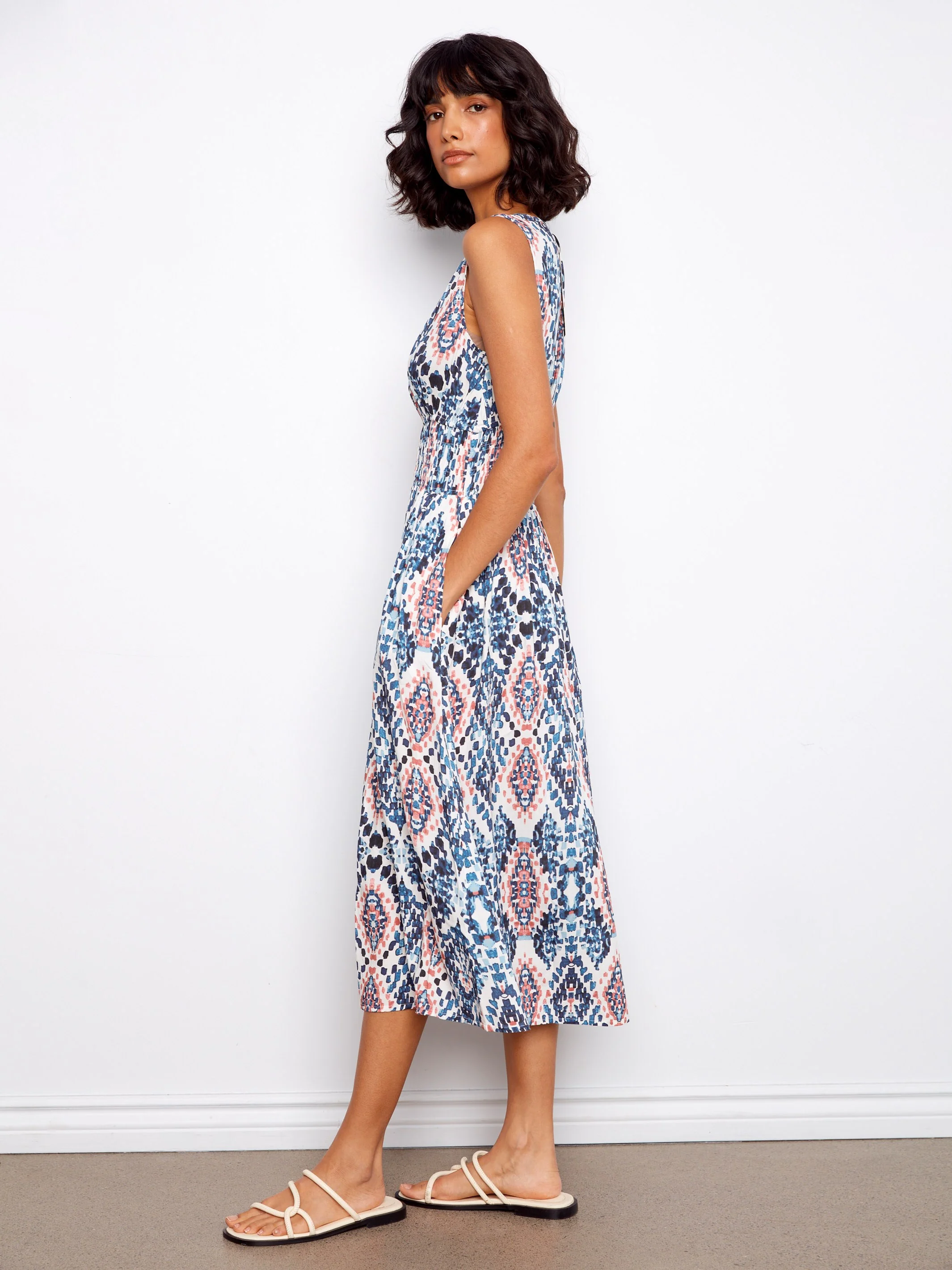 Smocked Printed Viscose Dress - Nomad - Image 3
