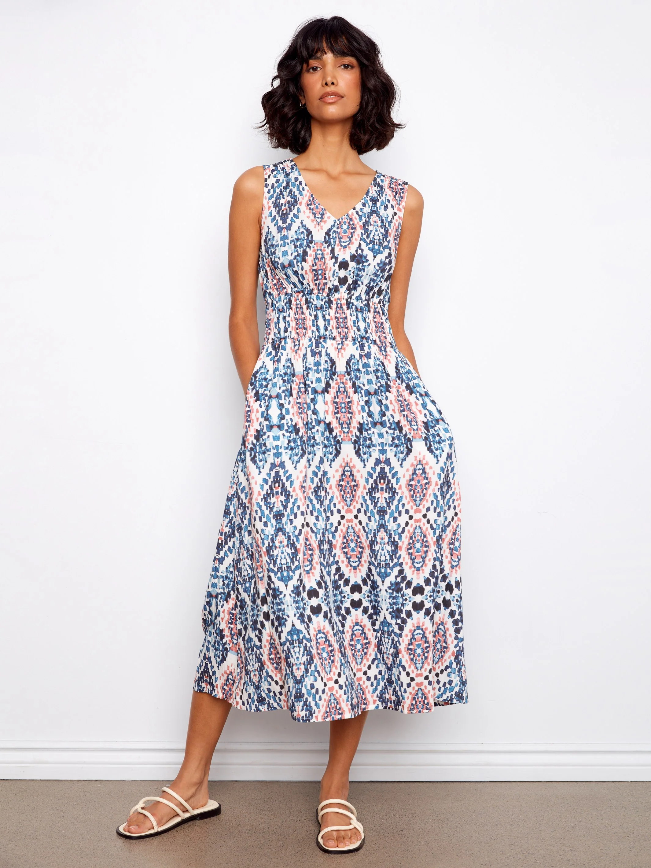 Smocked Printed Viscose Dress - Nomad - Image 4