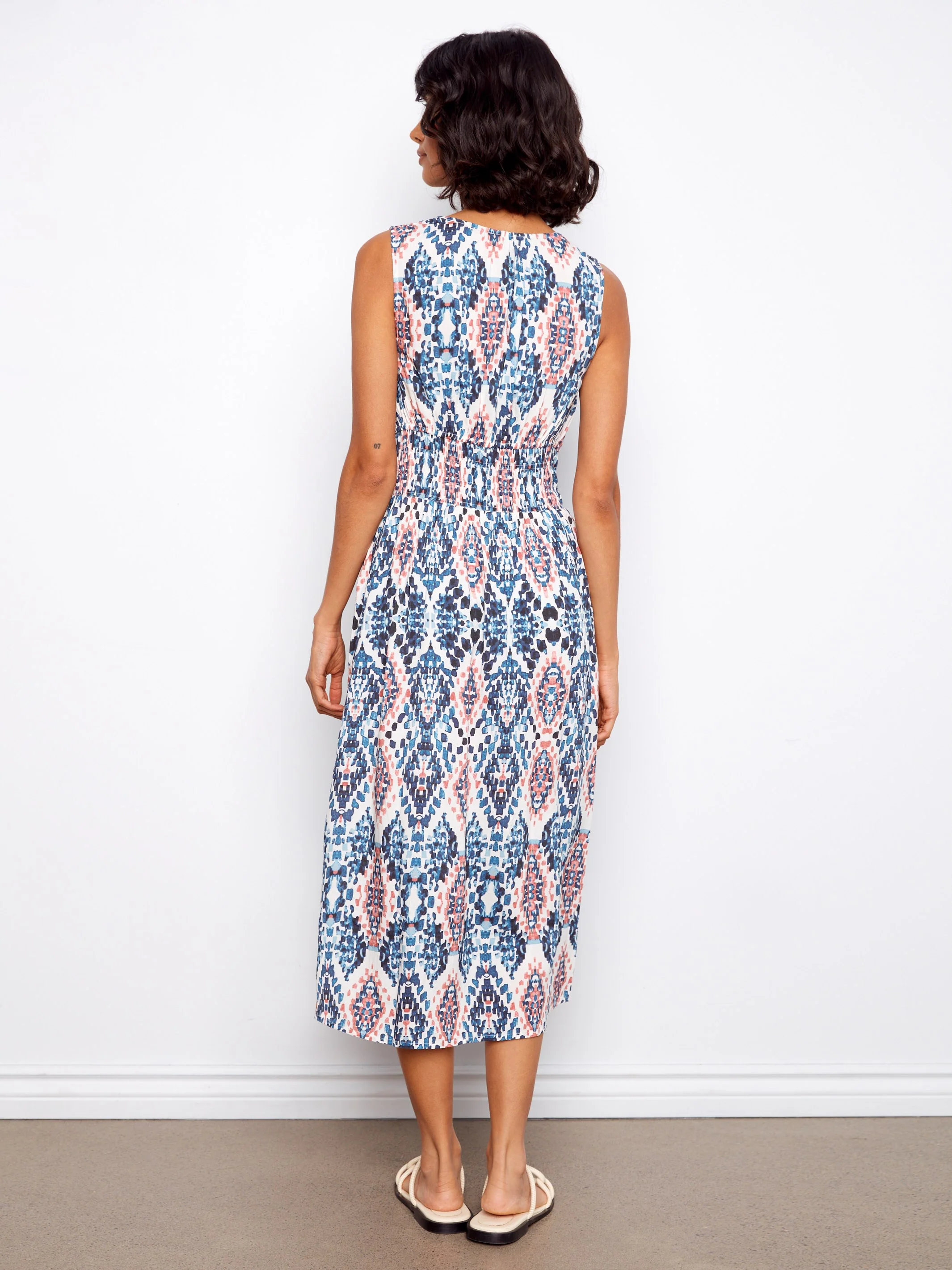 Smocked Printed Viscose Dress - Nomad - Image 5