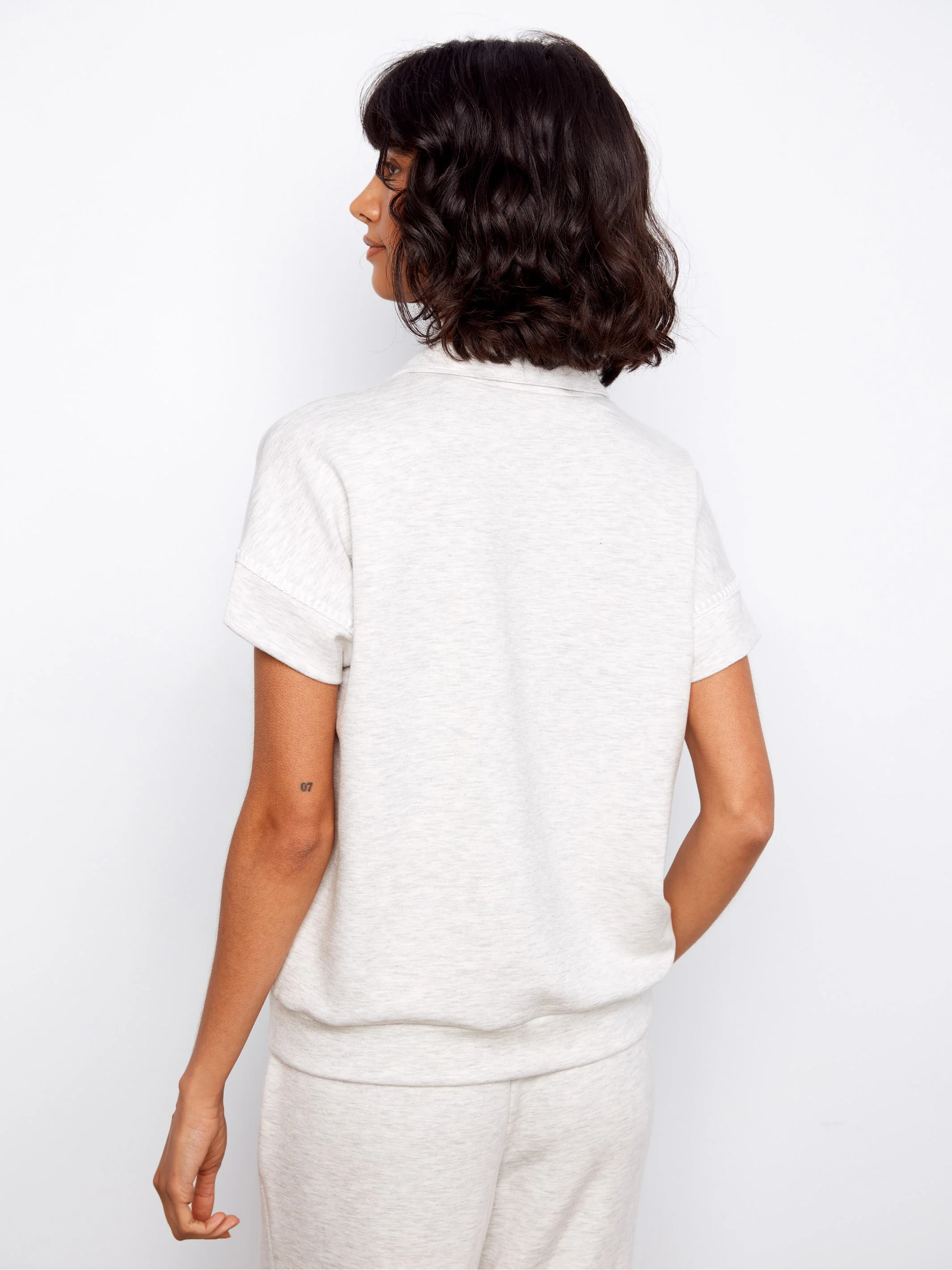 Soft Scuba Short Sleeve Half-Zip Top - Heather Light Grey - Image 6
