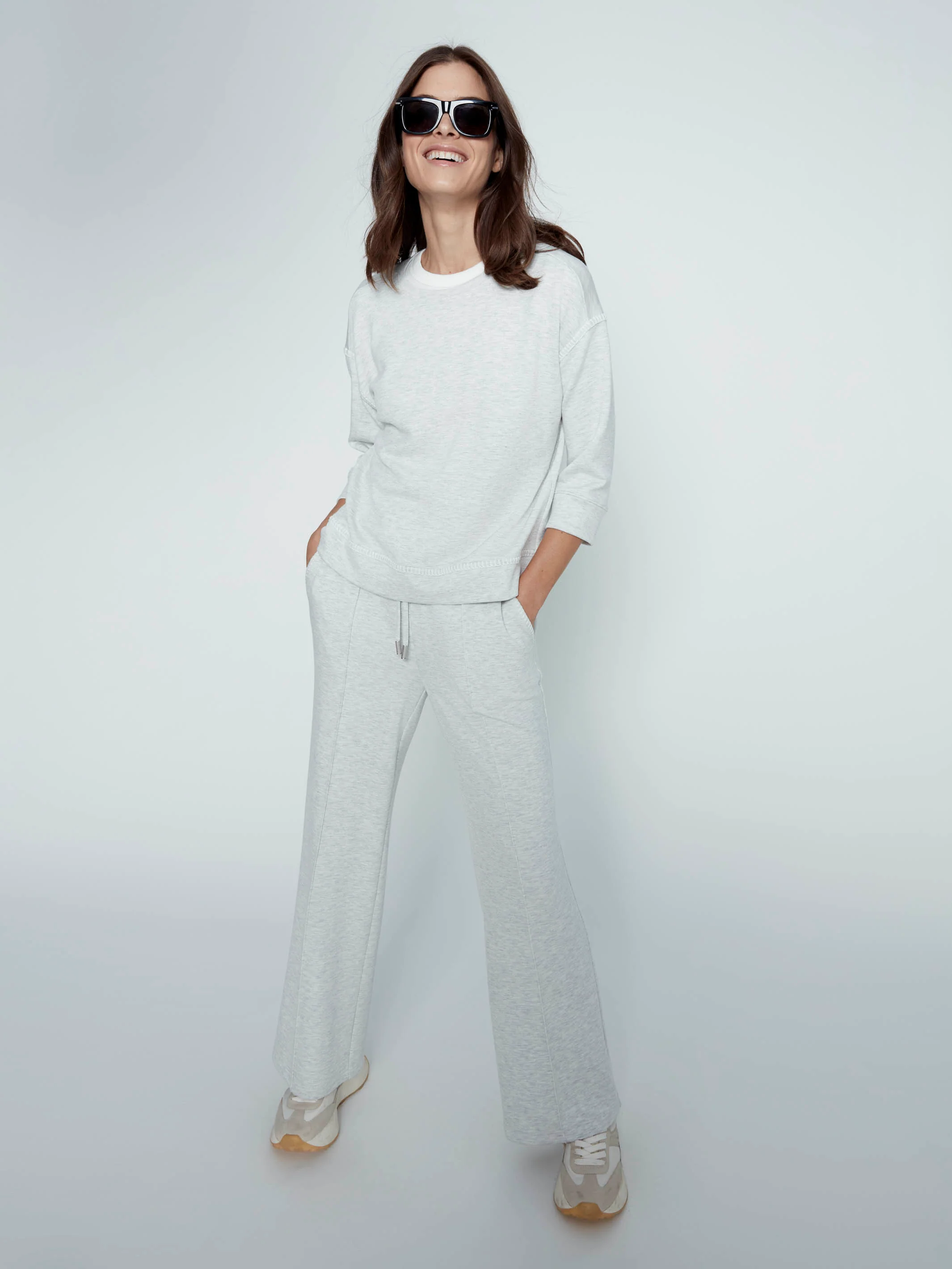 Soft Scuba Wide Leg Jogger Pants - Heather Light Grey - Image 10