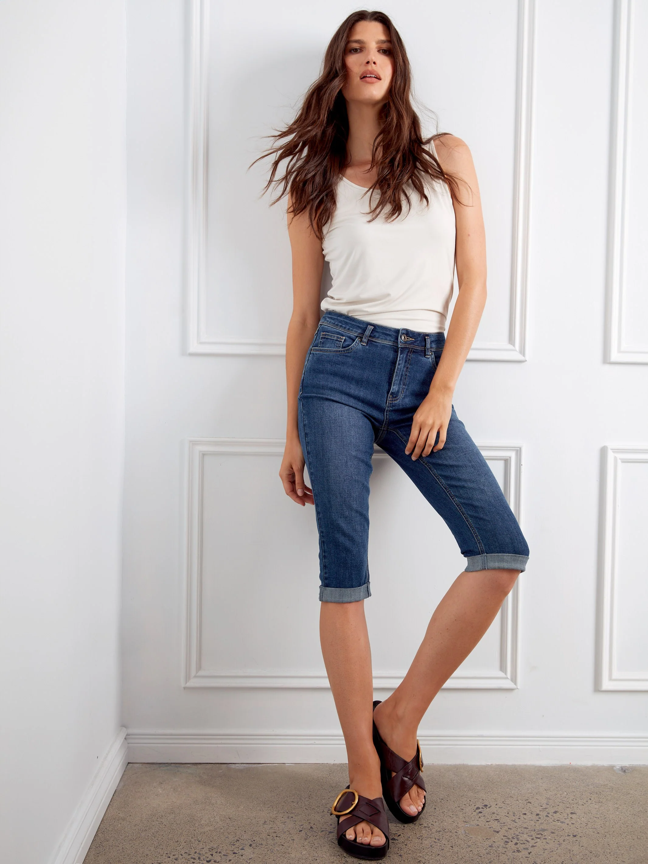 Stretch Denim Pedal Pushers - Indigo - Image 6