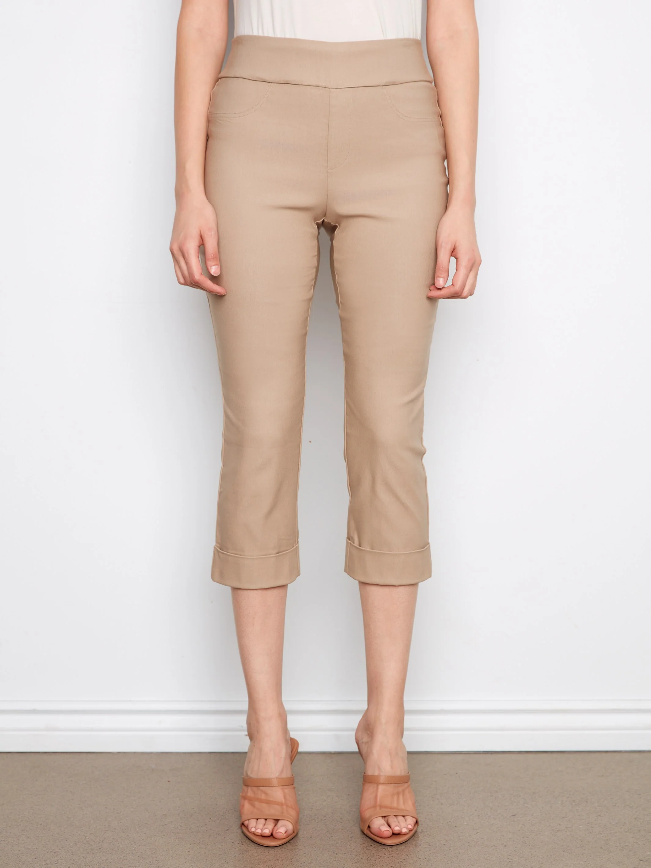 Stretch Pull-on Capris Pants - Greige - Image 2