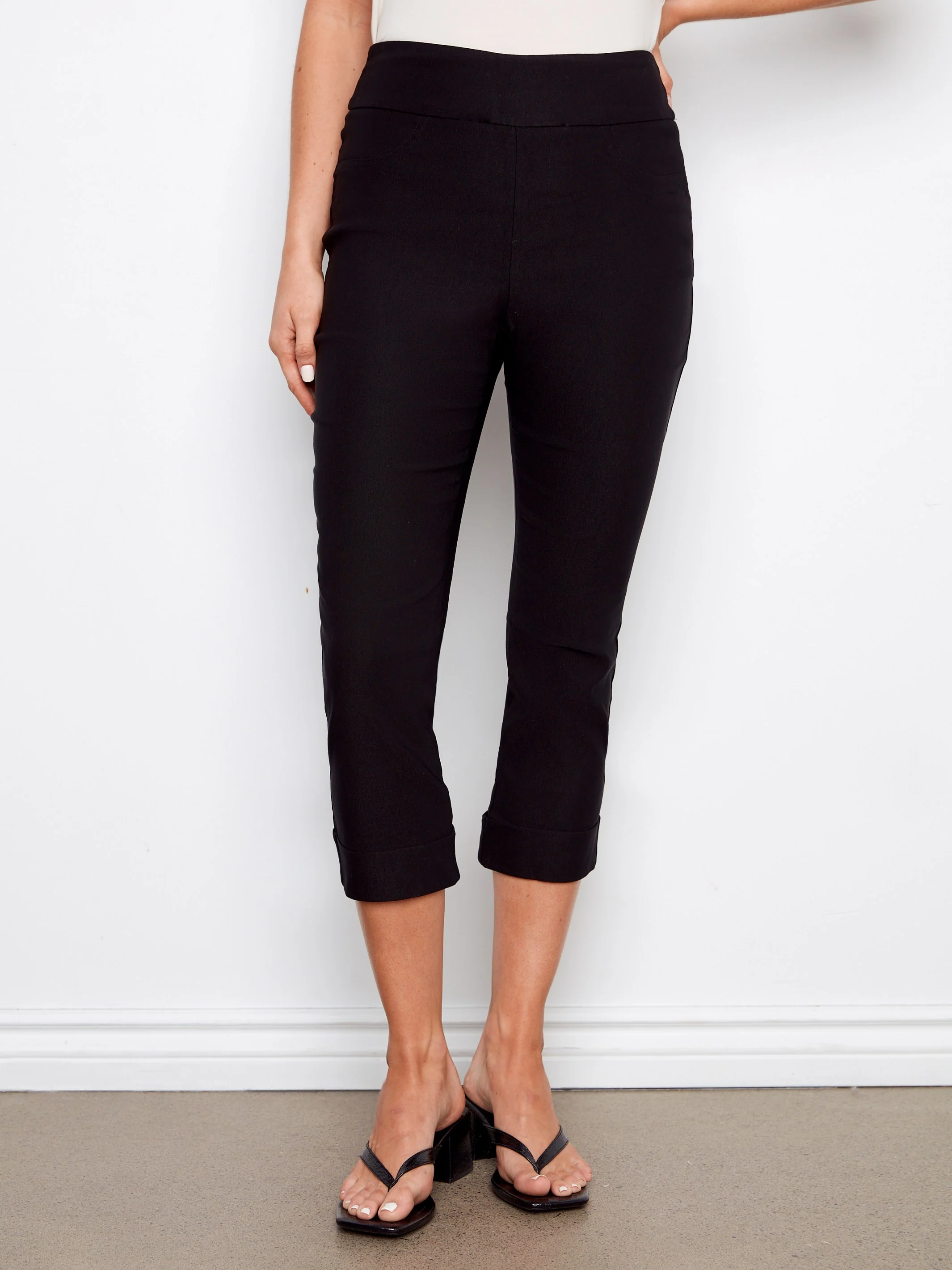 Stretch Pull-on Capris Pants - Black - Image 2