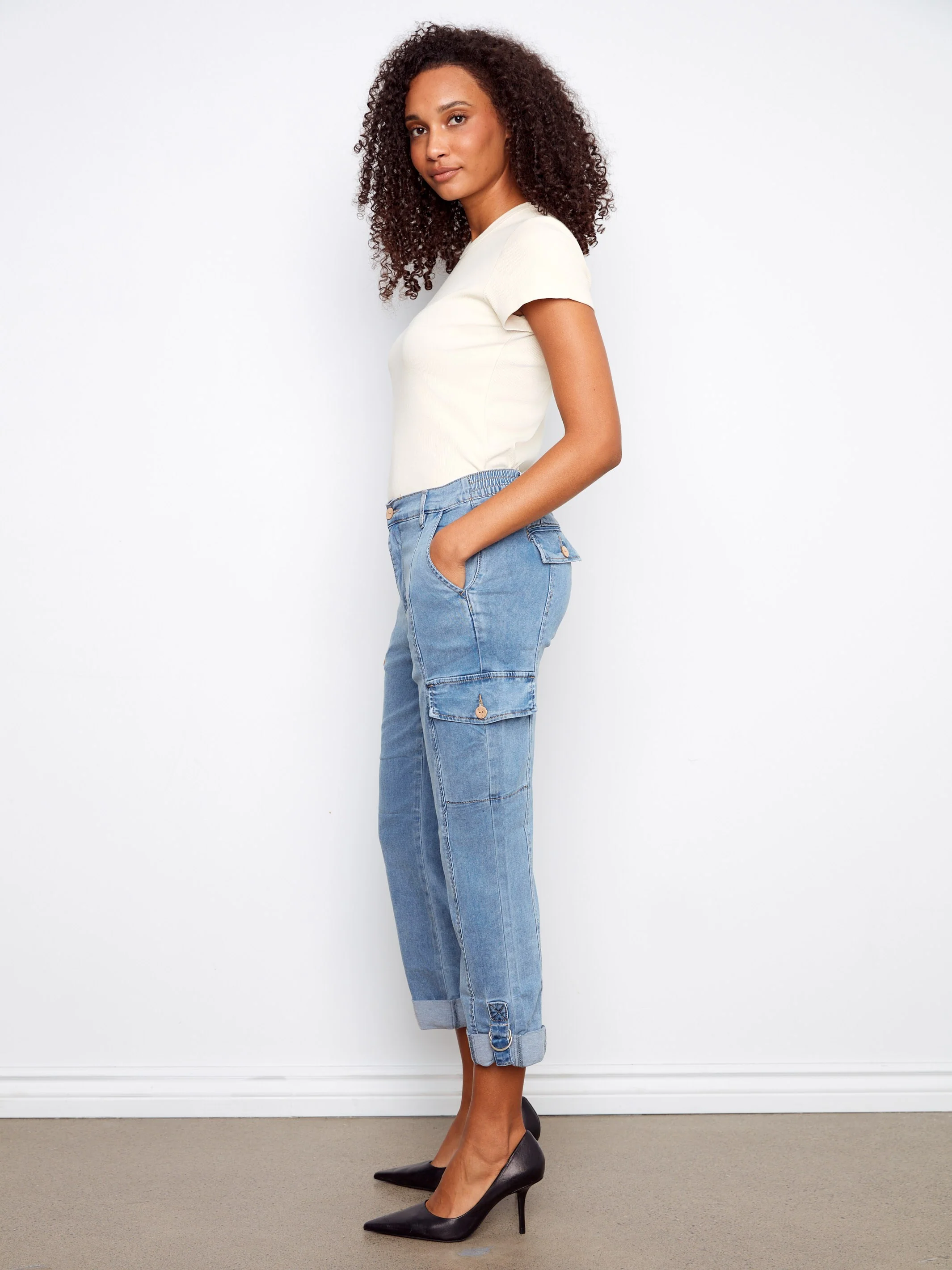Stretch Tencel Cargo Pants - Chambray - Image 4