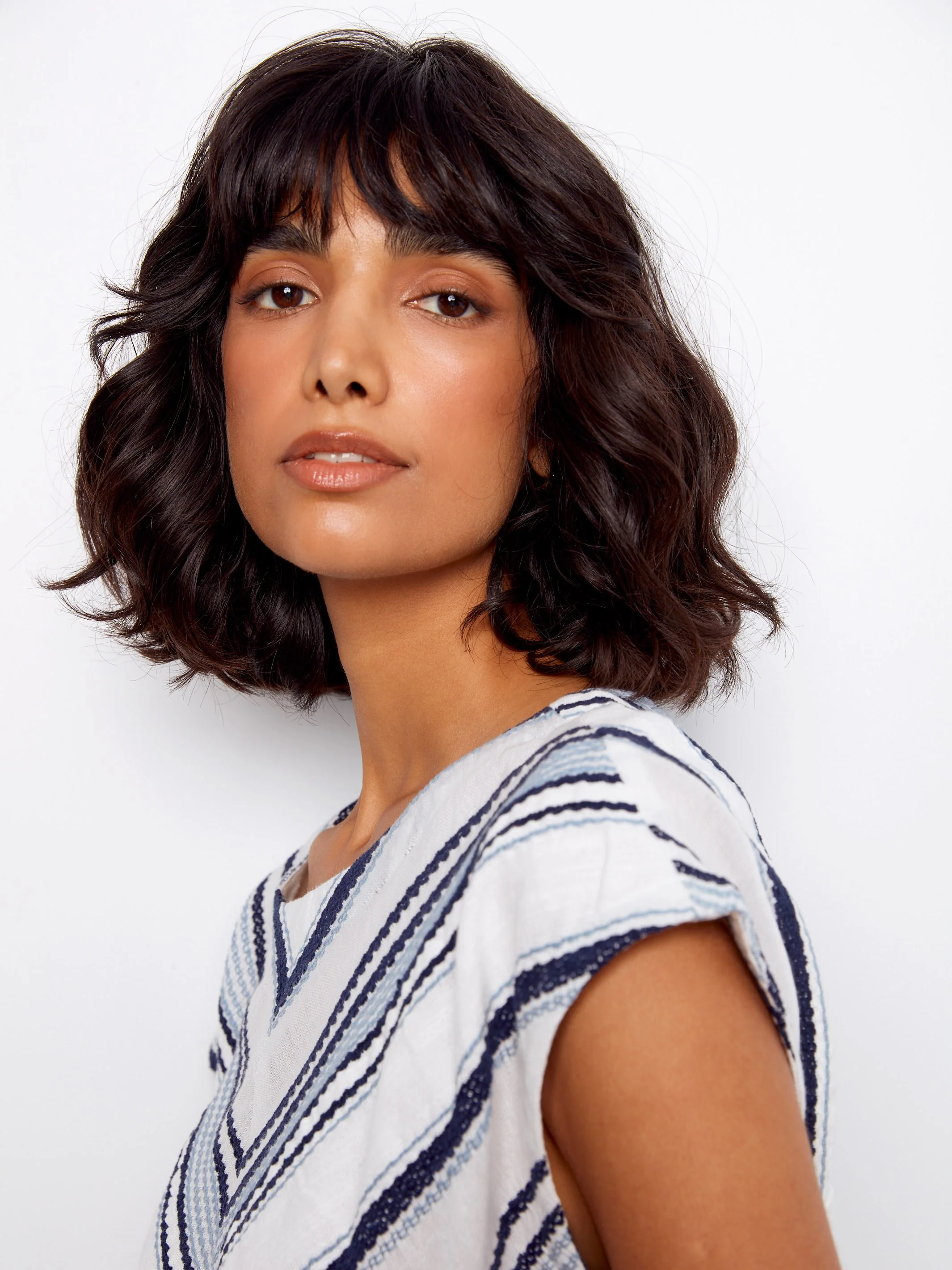 Striped Cotton Tie-Front Blouse - Cloud - Image 3