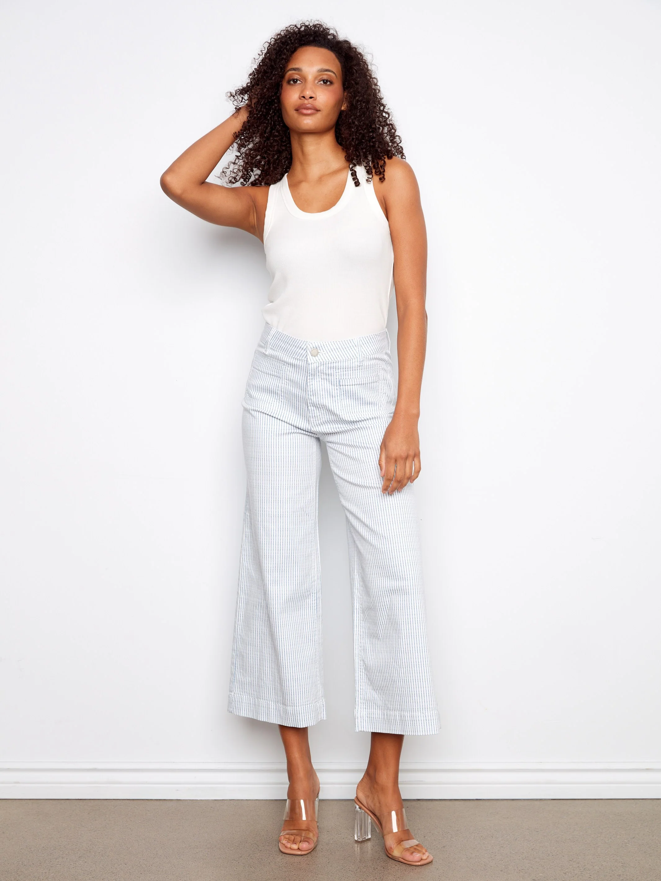 Striped Cropped Patch Pocket Flare Twill Pants - Lines - Image 3