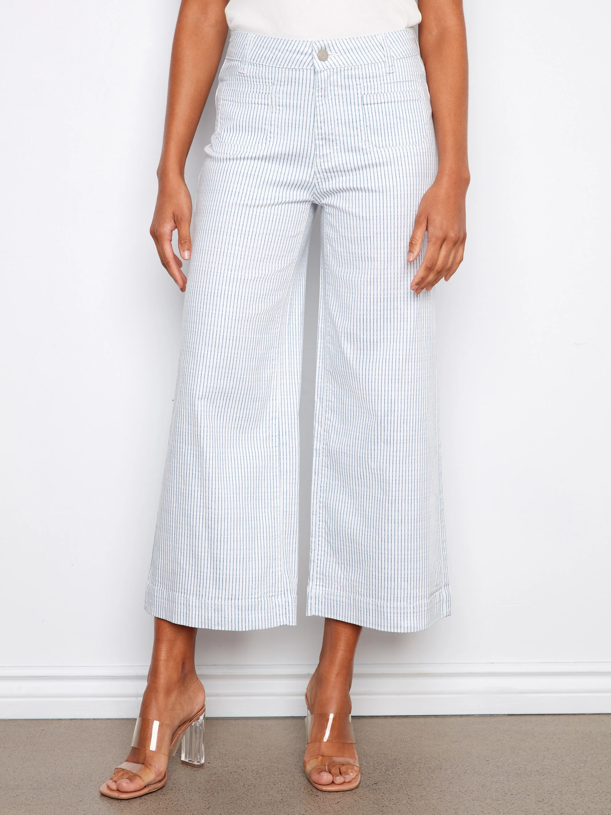 Striped Cropped Patch Pocket Flare Twill Pants - Lines - Image 4