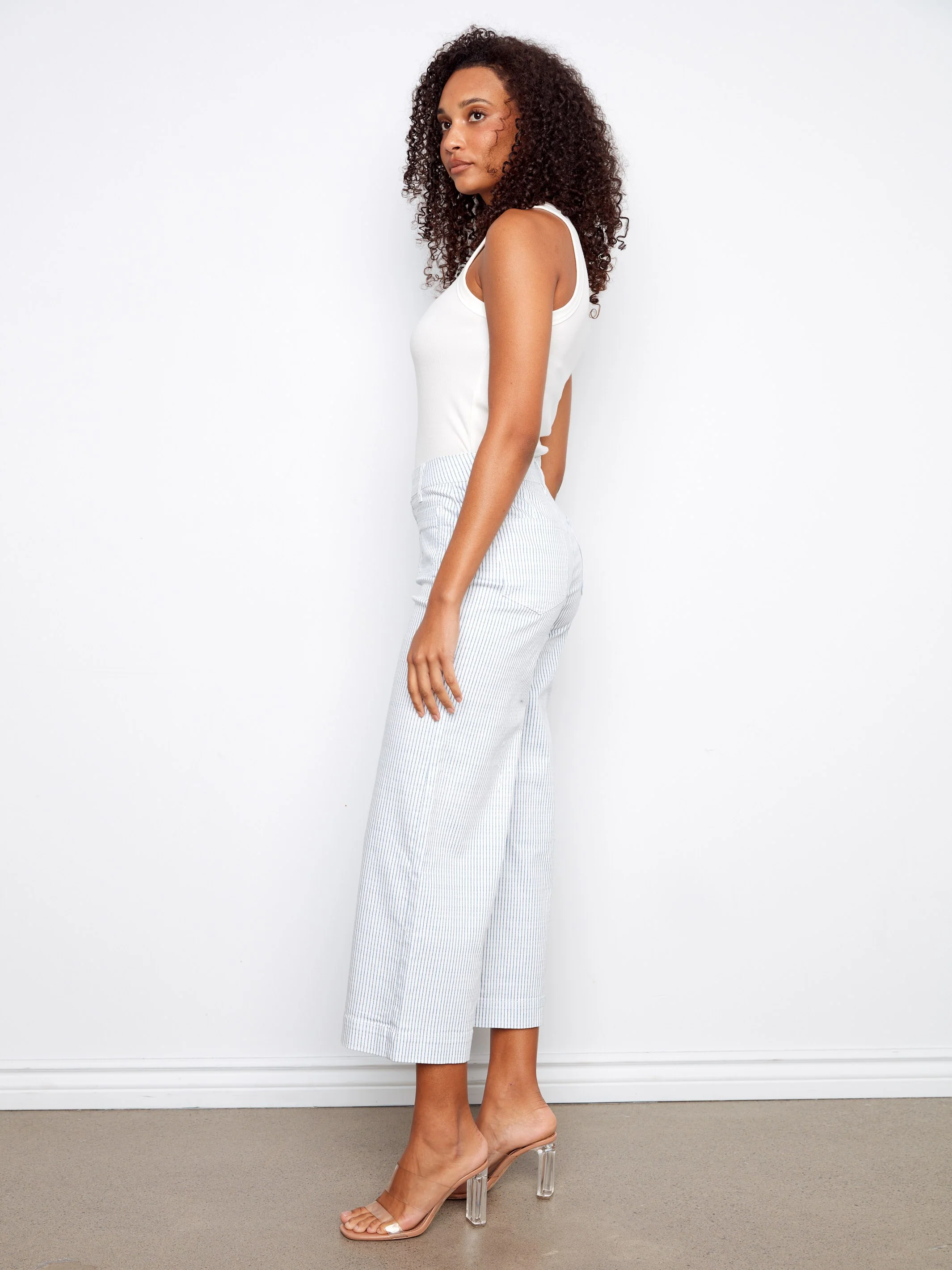 Striped Cropped Patch Pocket Flare Twill Pants - Lines - Image 5