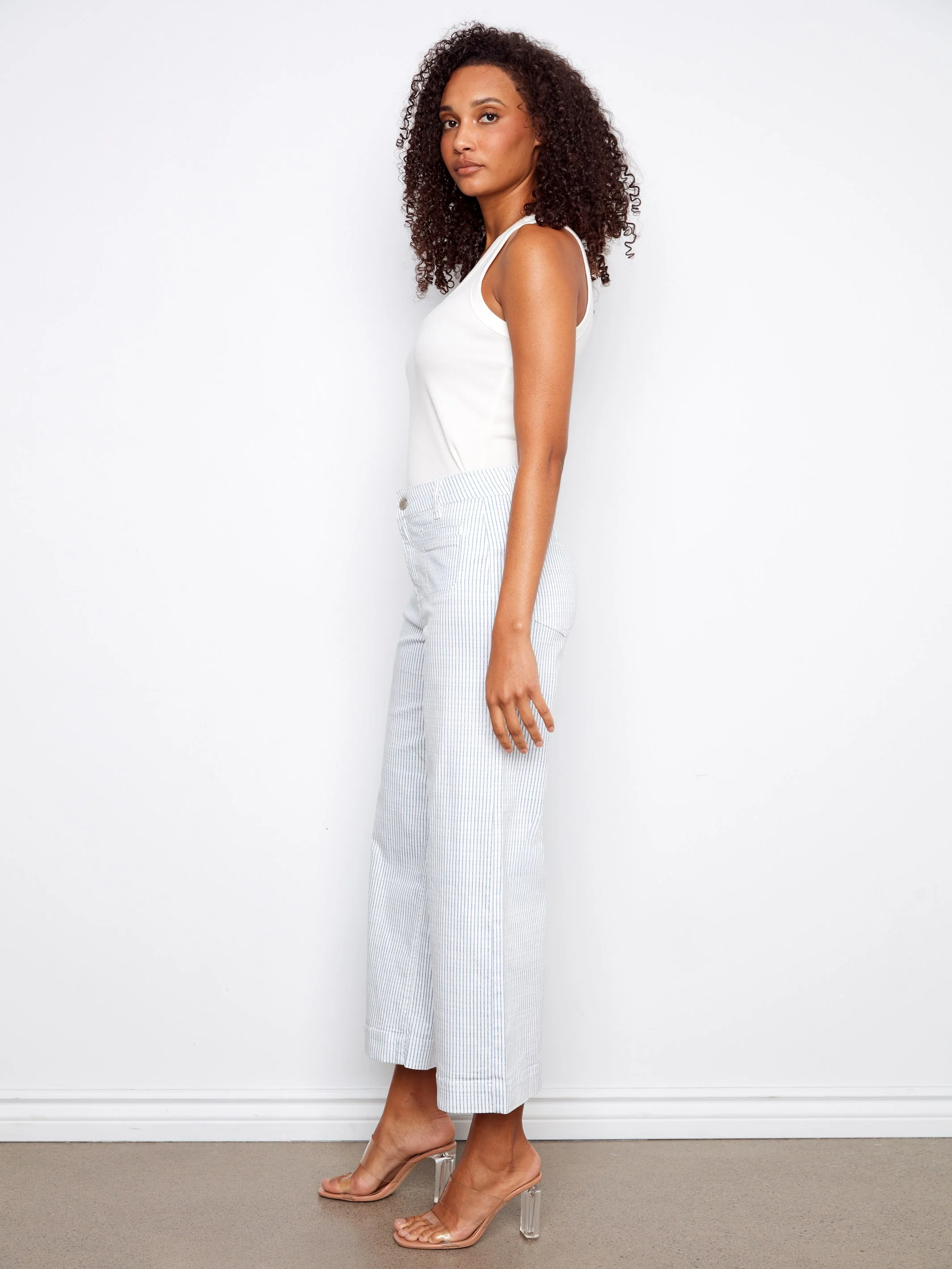 Striped Cropped Patch Pocket Flare Twill Pants - Lines - Image 8