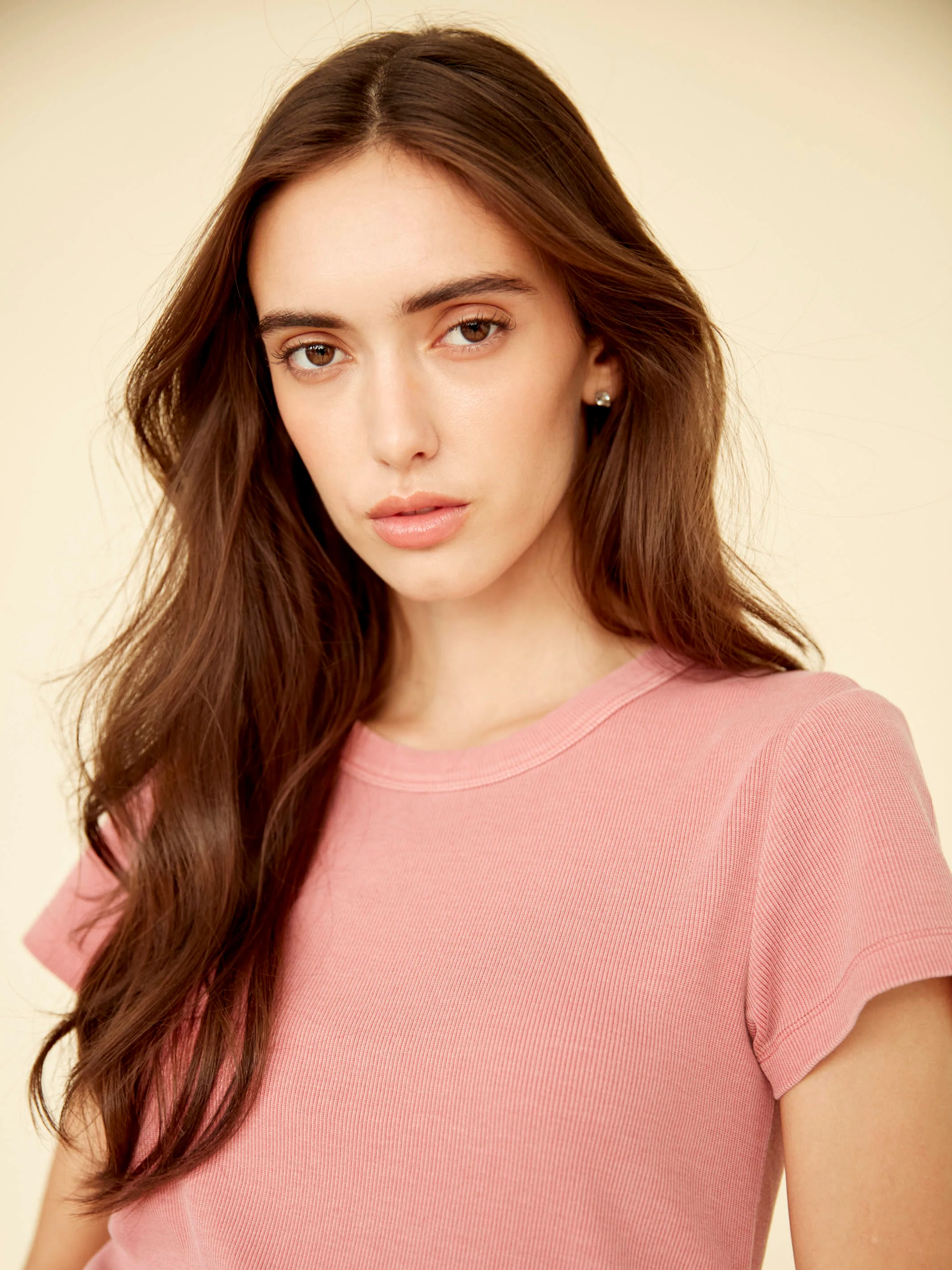 Tencel Ribbed Crew Neck T-Shirt - Carnation - Image 8