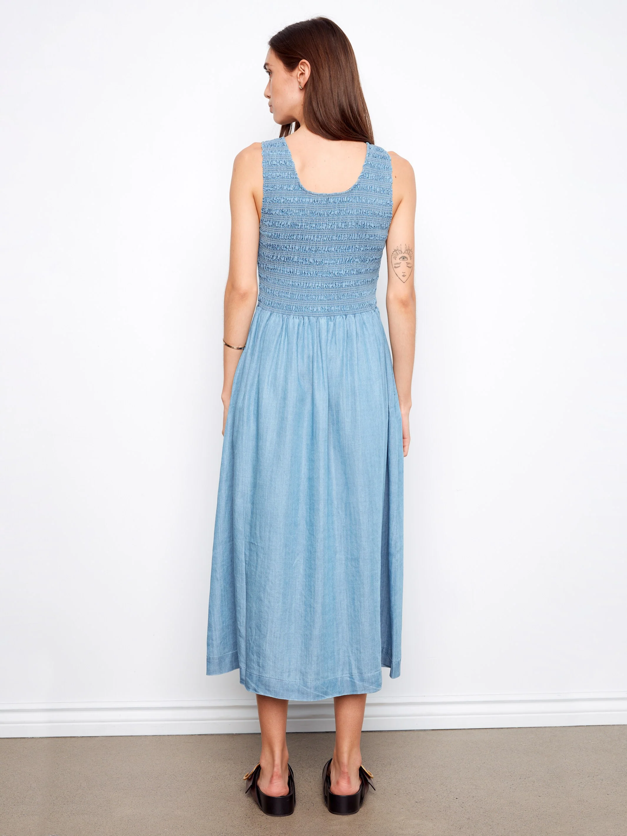 Tencel Sleeveless Smocked Maxi Dress - Soft Blue - Image 3
