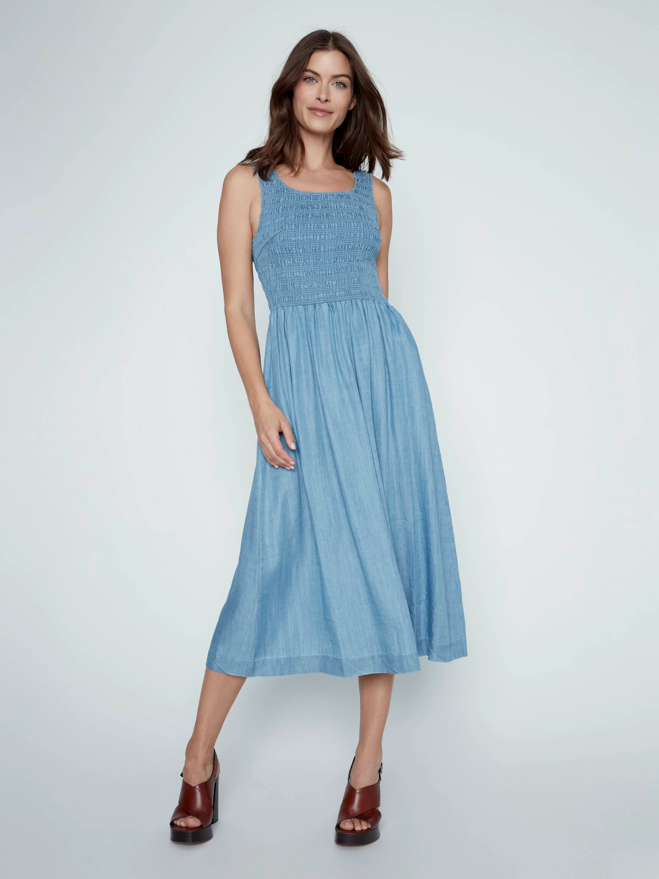 Tencel Sleeveless Smocked Maxi Dress - Soft Blue - Image 6