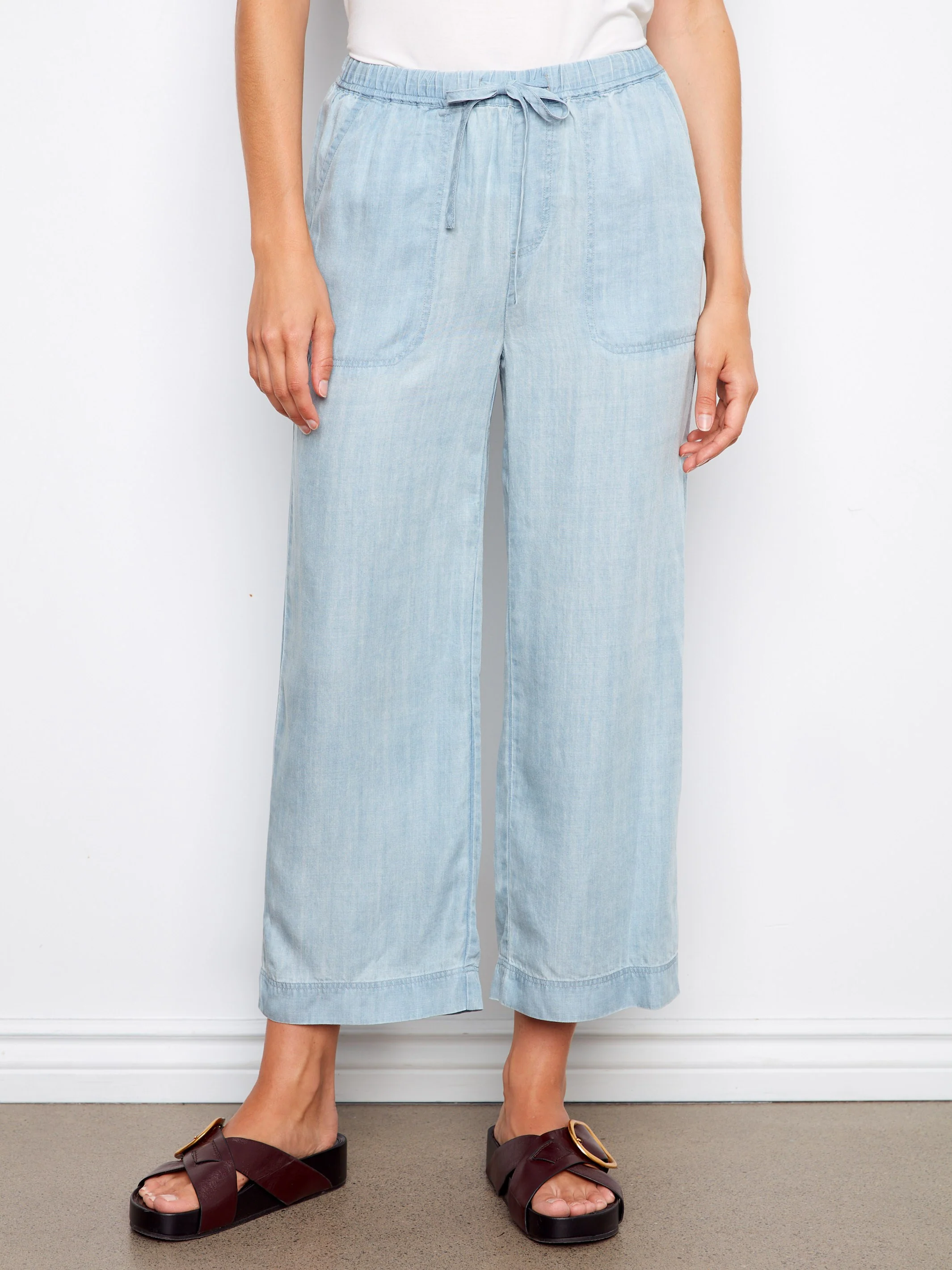 Tencel Wide Leg Jogger Pants - Light Blue - Image 2
