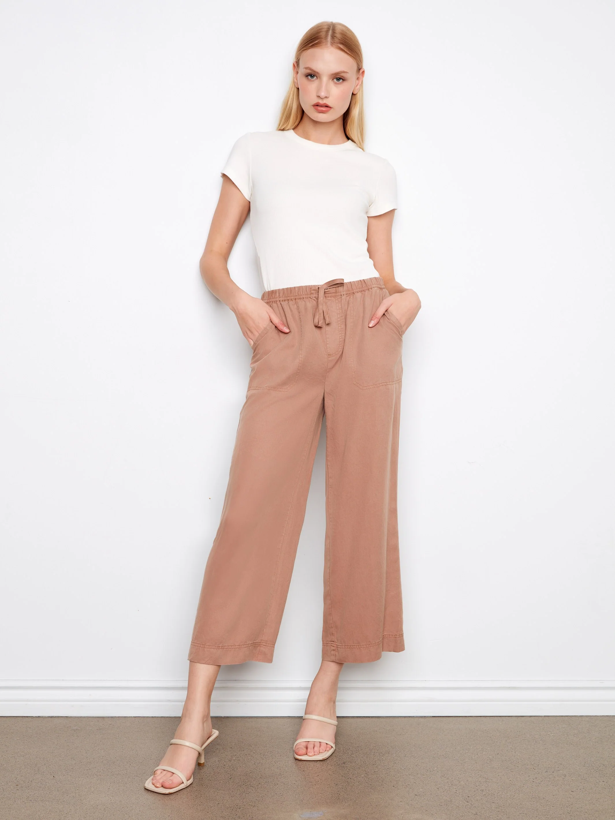 Tencel Wide Leg Jogger Pants - Desert