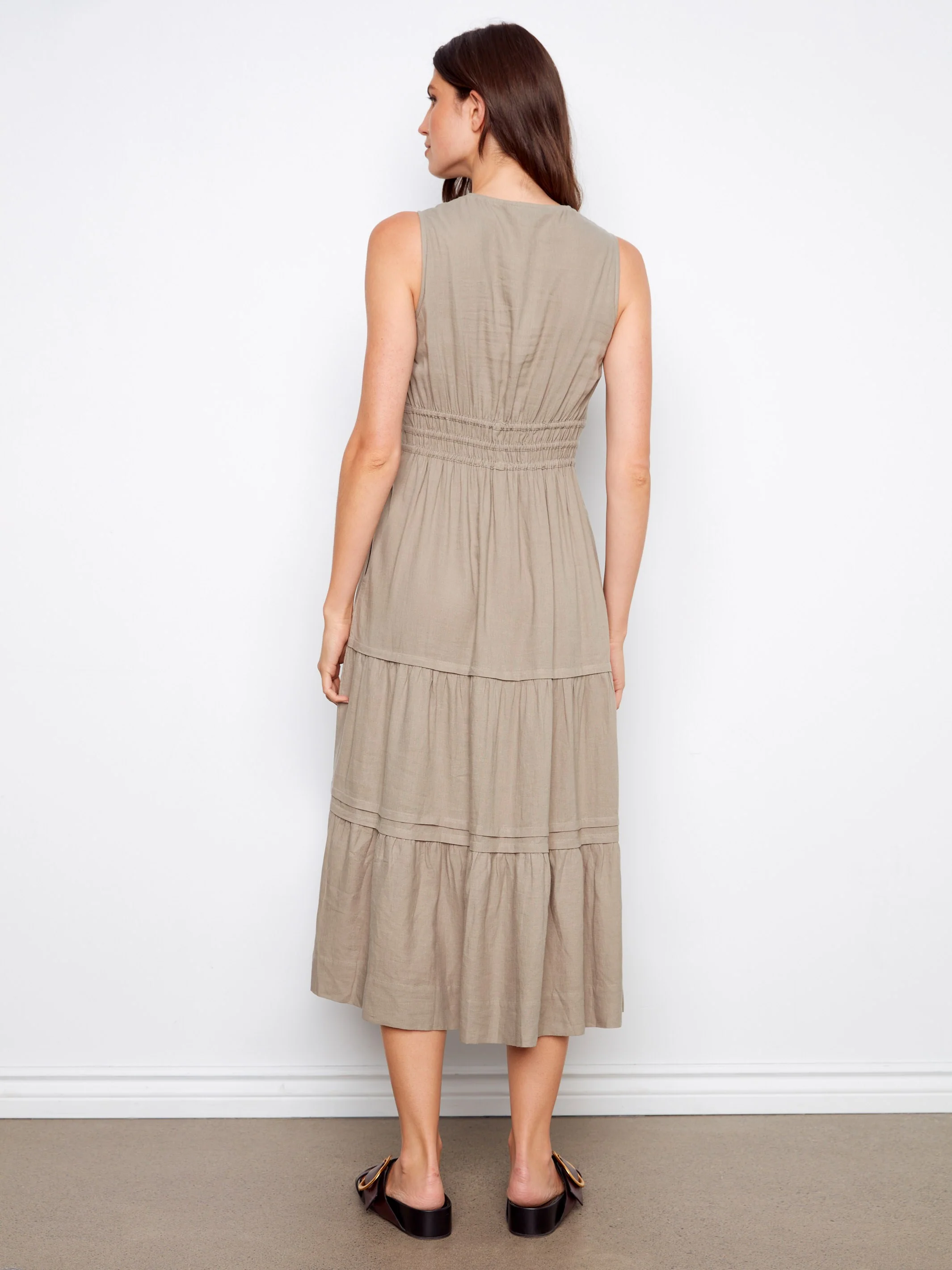 V-Neck Tiered Linen Maxi Dress - Sage - Image 4